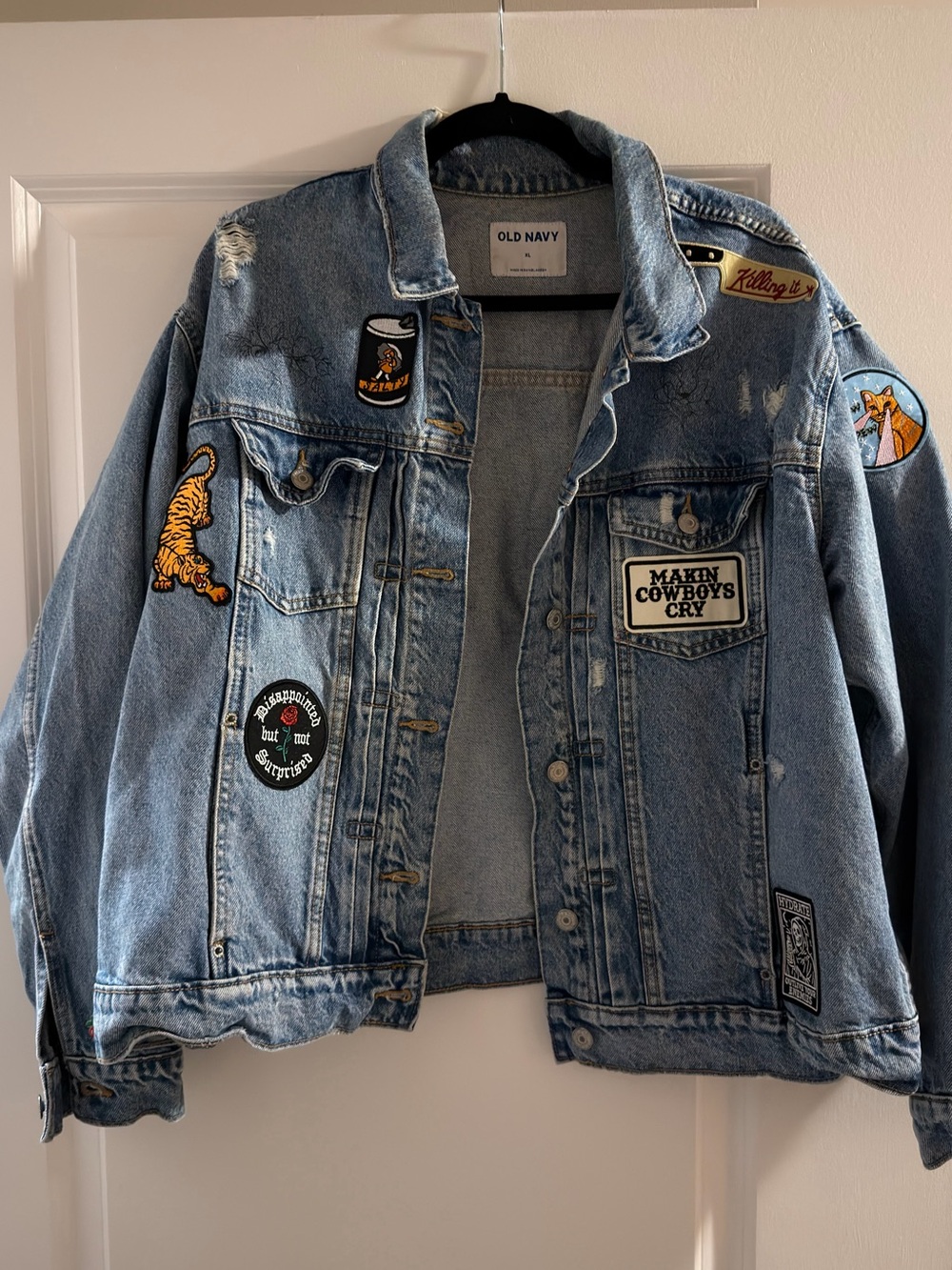 Custom Old Navy Light Blue Denim Patchwork Jacket